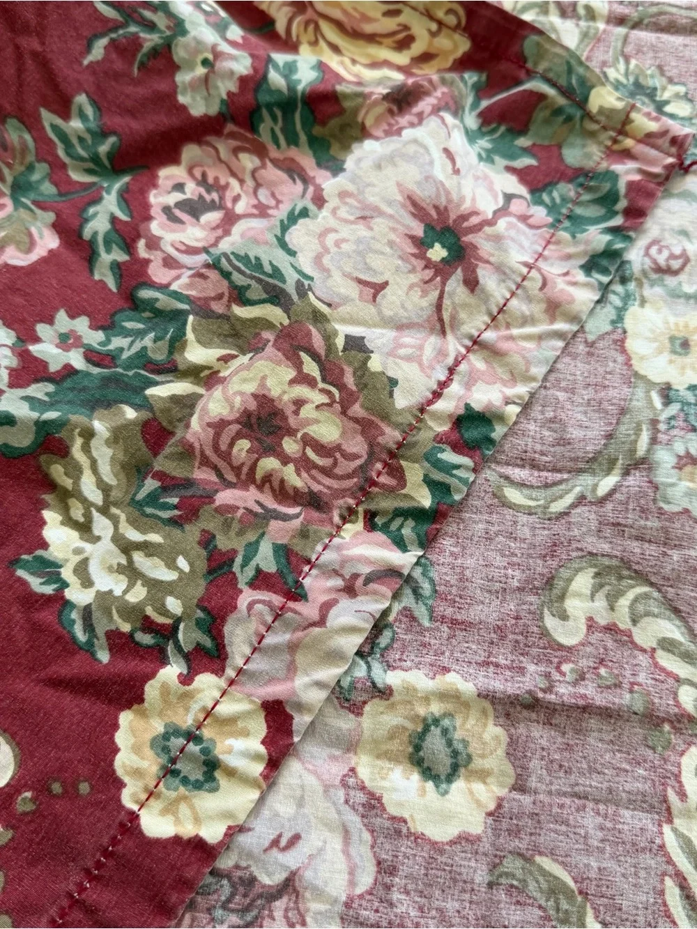 Ralph Lauren Marseilles 1 Queen Flat Sheet & 2 Standard Pillow Cases Red Floral